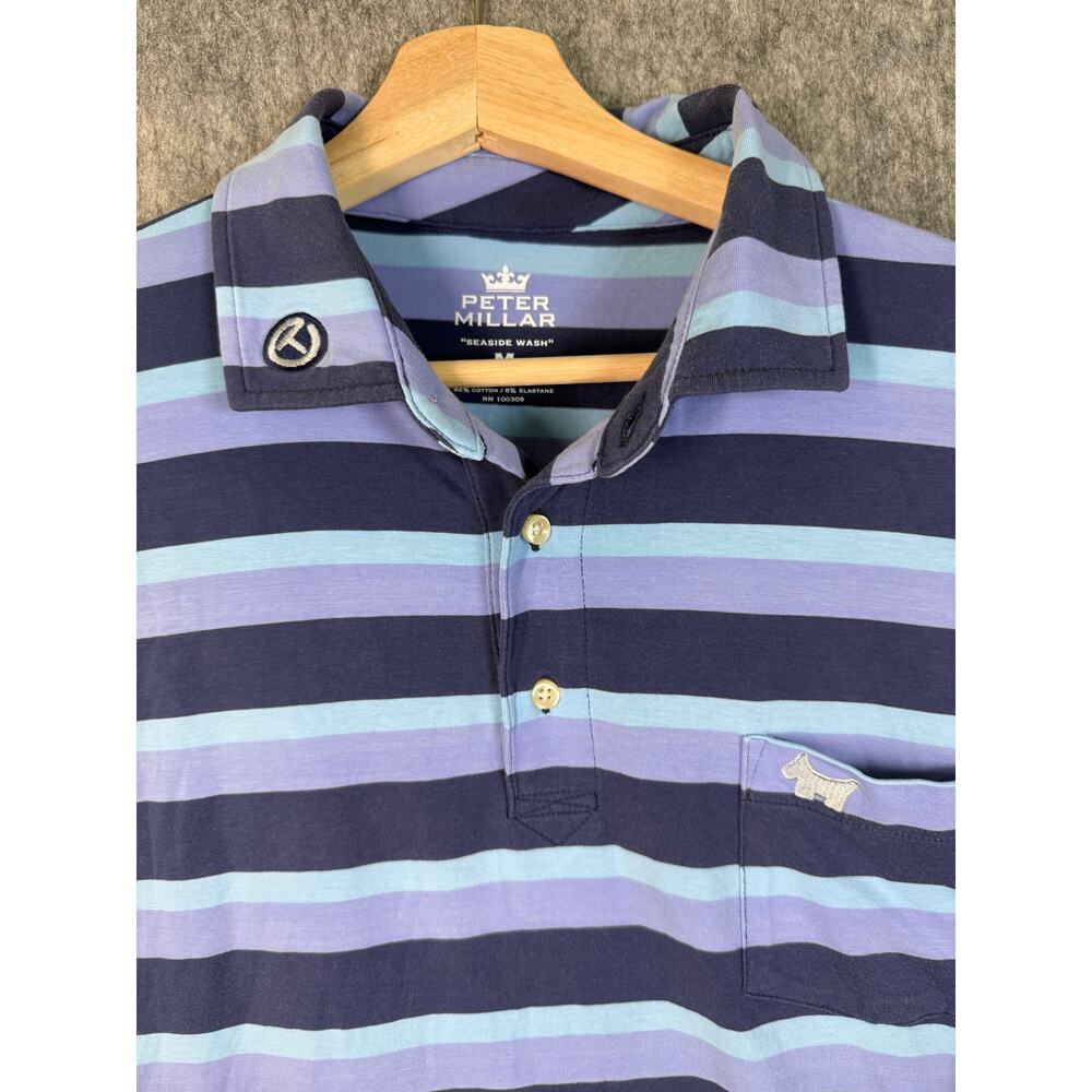 Scotty Cameron Peter Millar Circle T Blue Striped Golf Polo Medium Seaside Wash